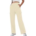 thumbnail image 2 of LLYwey Deals Womens Fall Pants Ladies Fashionable Solid Color Drawstring with Pockets Ankle Binding Sweatpants Work Pants New Full Length Pants Trousers Regular Fitted Beige M, 2 of 8