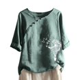 thumbnail image 1 of CHUANK Hauts pour Femmes en Solde à Moins de 10$ Hauts Décontractés Printemps Été Manches Longues en Coton Lin Imprimé Graphique Pissenlit Col Rond Blouses Vintage Grande Taille, 1 of 6