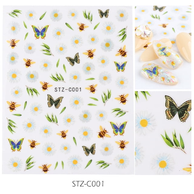 CEHVOM Nail Stickers Simulation Dried Flowers Butterfly Flowers 3D Nail Decals