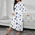 thumbnail image 2 of Kcodviy Robe de Nuit Smoking Imprimée à Manches Longues pour Femme, Épaules Tombantes, Coupe Oversize, Décontractée, Robes de Nuit pour Femme, Longue Robe de Nuit, 2 of 5