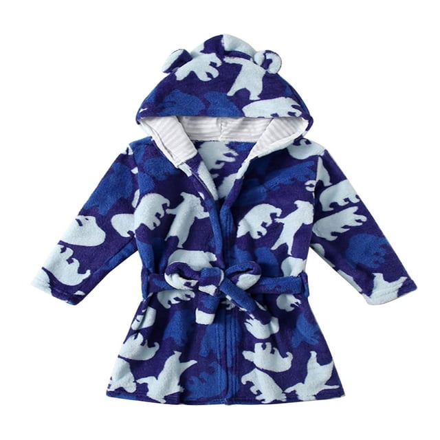 Peignoir Mignon en Molleton Corail pour Tout-Petits Garçons Filles, Peignoir à Capuche Animal de Dessin Animé, Serviette, Pyjama, Ensemble Bleu 2-3 Ans