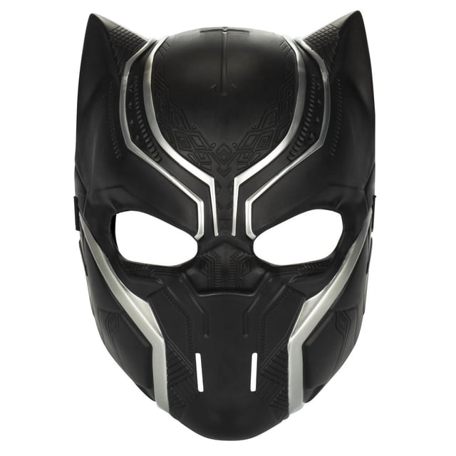 Marvel Avengers Black Panther Masque de Héros avec un design en Plastique Noir Orienté vers l'Avant avec accents Argentés et Motifs Géométriques Inspirés du Film Black Panther. le Masque a des Oreilles Pointues et une Bande Ajustable pour s'Adapter à la Plupart des Enfants, Idéal pour les costumes de Superhéros d'Halloween et le Jeu de Rôle Imaginatif.