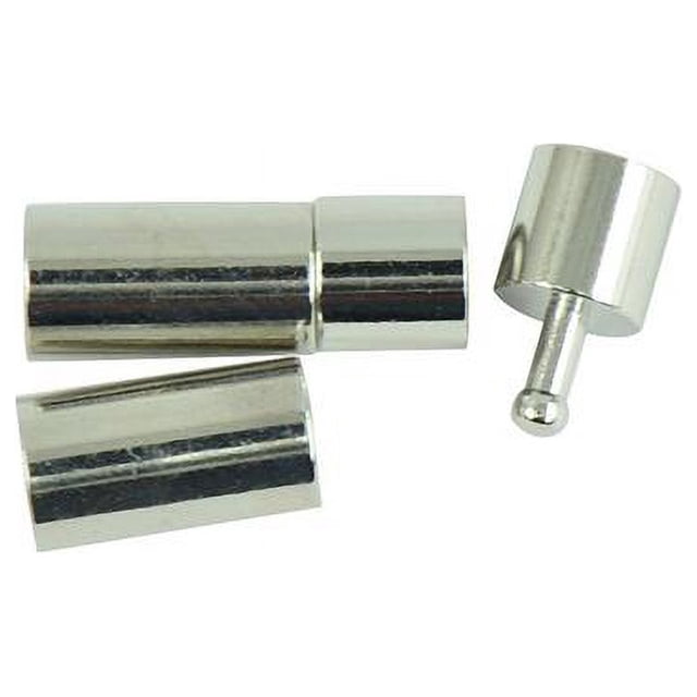 10 Set Silver Leather Glue In Bayonet Push Jewelry Closure DIY Tube Clasp Jewelry Making 20X7MM by Becaristey. The image shows three silver tube clasps with a smooth metallic finish, designed for jewelry making. Each clasp features a bayonet push closure mechanism for secure fastening. Suitable for DIY projects and crafting.