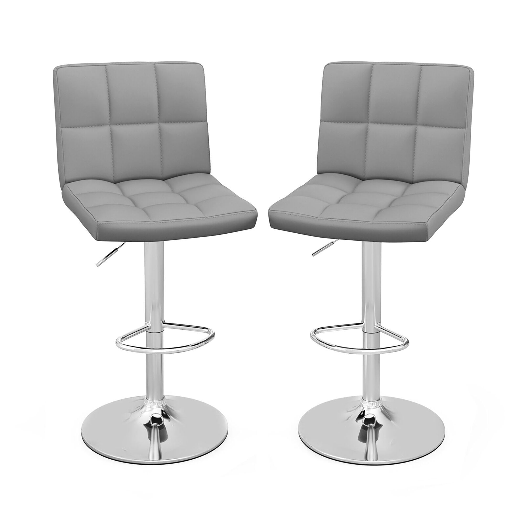 Gymax Set of 2 Adjustable Swivel Bar Stool Counter Height Bar Chair PU Leather Grey