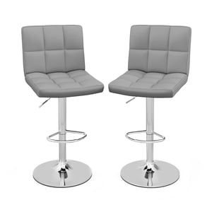 Gymax Set of 2 Adjustable Swivel Bar Stool Counter Height Bar Chair PU Leather Grey