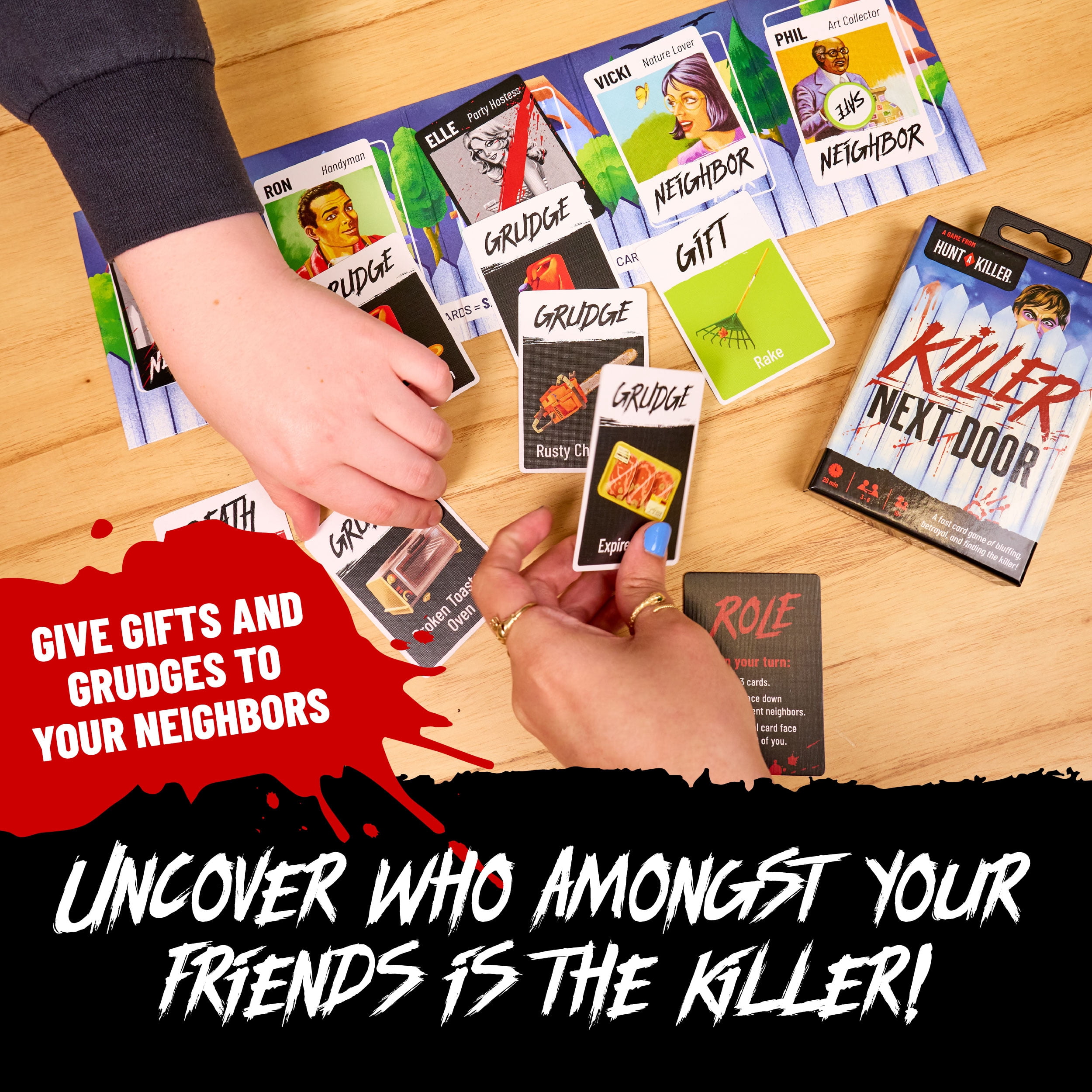 Hunt A Killer : Le Tueur d’à Côté – Jeu de Cartes à Déduction Sociale pour Familles et Adultes, Jeu de Mystère Rapide pour 3 à 6 Joueurs, 10 Ans et Plus