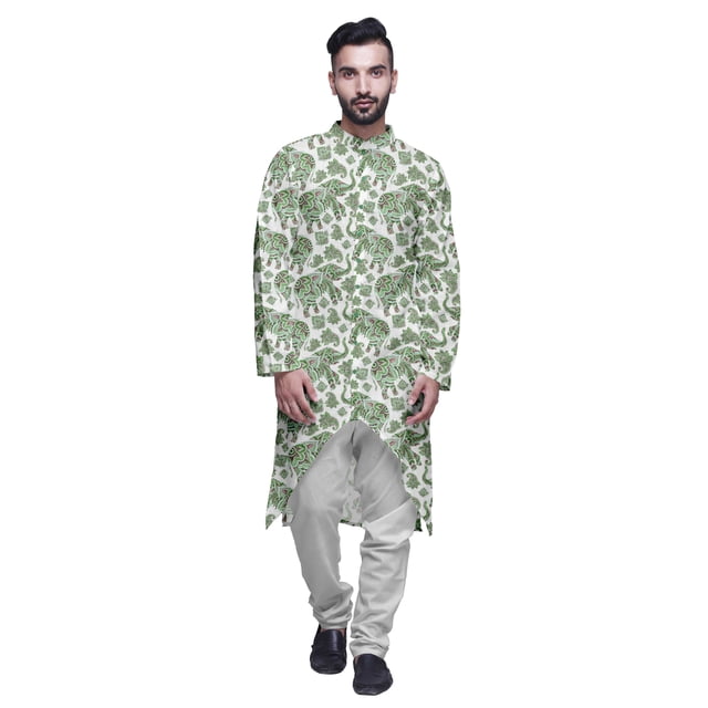 Atasi Cotton Slub Printed Fashion For Men Asymmetric Button Down Kurta For Men