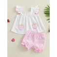 thumbnail image 2 of Baby Girl Summer Clothes Stripe Print Flying Sleeve Tank Tops Ruffled Shorts Outfit, 2 of 8