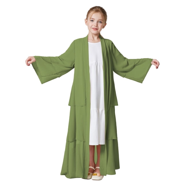 Liyamei Kids Muslim Chiffon Abaya For Girls Open Front Cardigan Dress Robe,4-5 Years