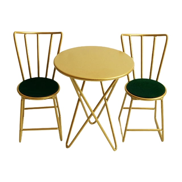 1/6 Dollhouse Metal Garden Table and Chairs Set Accessory Gift Kids Golden