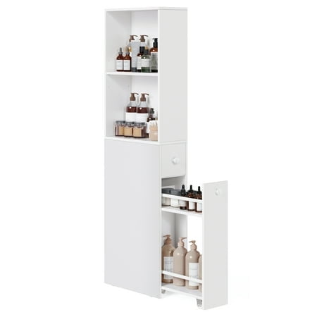 VASAGLE Tall Bathroom Cabinet, Slim Bathroom Storage Cabinet, Freestanding Narrow Cabinet with Adjustable Shelf, for Small Spaces, White