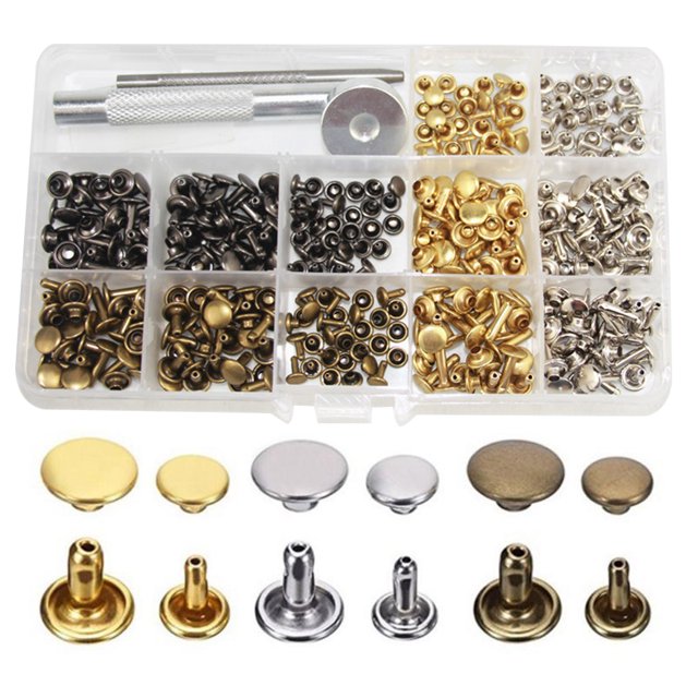 Coofit 180 Sets Leather Rivets Metal Rivet Buttons Double Cap Rivets with Fixing Tools