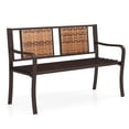 thumbnail image 1 of Costway 51" Patio Metal Bench for 2-3 with Rattan Backrest & Curved Armrests for Backyard, 1 of 10