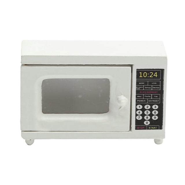 Estbridge Mini Maison Four à Micro-Ondes Vintage Accessoire de Cuisine Ornement. un Mini Four à Micro-Ondes en Bois Blanc au design Rétro, avec un Panneau de Commande Détaillé, une Fenêtre Claire et des Détails Réalistes. Parfait pour la Déco de Mini Maison, des Scènes d'Artisanat Ou des Accessoires de Maison de Poupée.