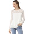 thumbnail image 2 of INSPIRE CHIC Blouses Décontractées pour Femmes à Col Rond en Dentelle Florale à Manches Longues en Chiffon TP Blanc, 2 of 8