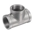 thumbnail image 1 of Uxcell Pipe Fitting Tee NPT Female Thread Hose Connector Adapter 304 Stainless Steel 1-1/4 NPT, 1 of 5