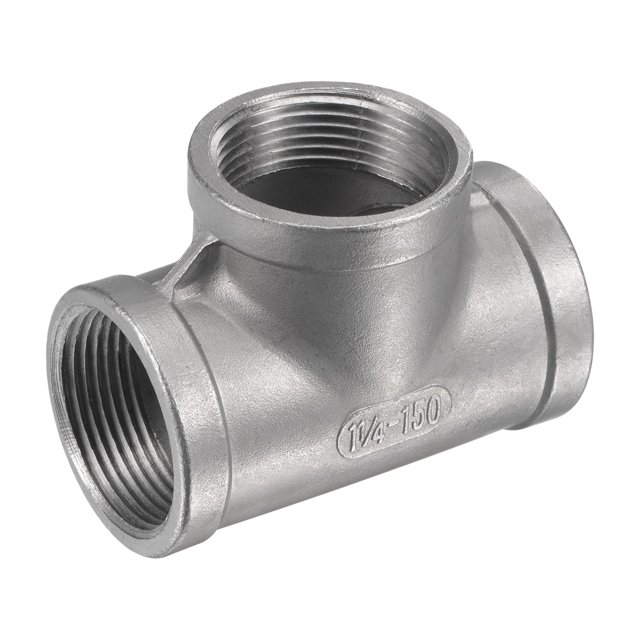 Uxcell Pipe Fitting Tee NPT Female Thread Hose Connector Adapter 304 Stainless Steel 1-1/4 NPT