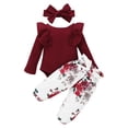 thumbnail image 2 of Yuyuzo Baby Girl Clothes Infant Newborn Ruffle Outfit 2 Piece Fall Winter Spring Ribbed Knit Tops Pants Set Cute Headband, 2 of 7