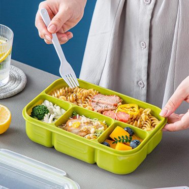Nilvkv 4 Compartments In One Large Lunch Box Leakproof Lunch Box Suitable for Dining Out Work School Plastic Microwave Lunch Box Sealed