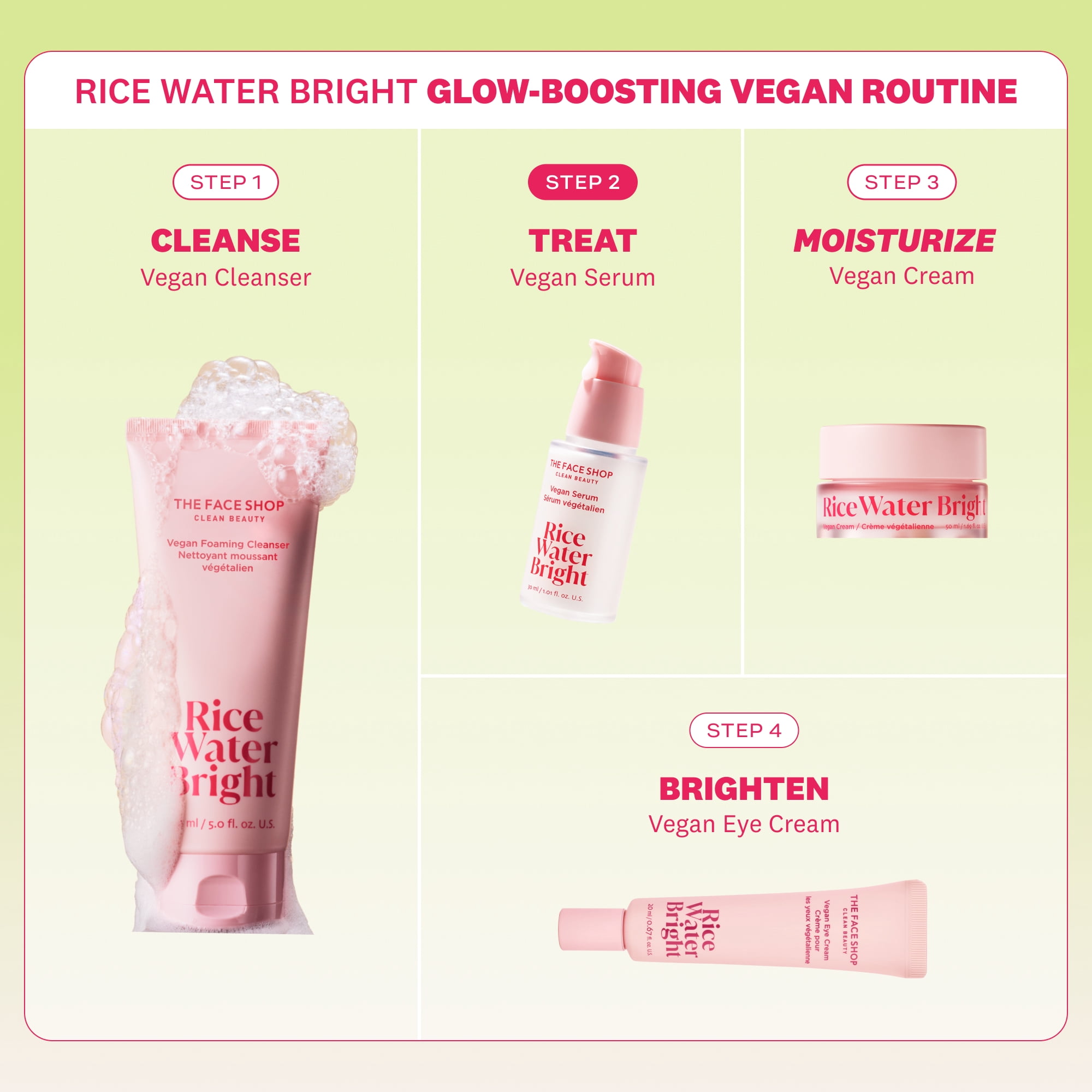 THE FACE SHOP Rice Water Bright Vegan Serum with Hydrating Hyaluronic Acid and Niacinamide, Korean Skin Care, 30 ml