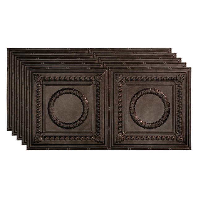 Fasade Rosette Decorative Vinyl Ceiling Panel 2ft x 4ft 5 Pack Smoked Pewter