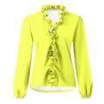 thumbnail image 4 of Penkiiy Women’s V Neck Ruffle Front Ruffle Long Sleeve Blouse Top Shirt L Yellow, 4 of 5
