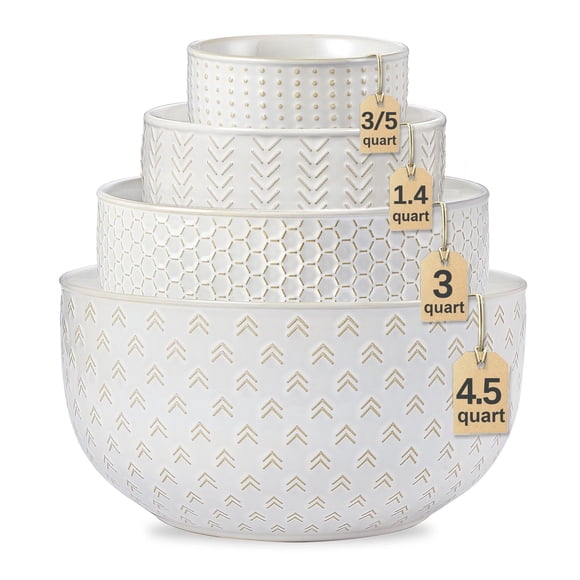 Lareina Bols à Mélanger en Céramique Grands, Ensemble de 4, Bols Emboîtables pour la Cuisson, la Pâtisserie, la Salade, Etc., Bols de Service Cadeau, Grès de Cuisine,