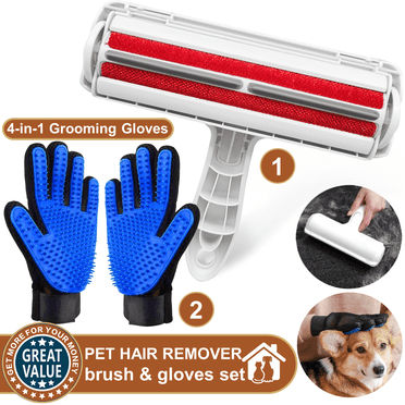 ComfiTime Ensemble de Gants pour Enlever les Poils d'Animaux et Toiletter les Animaux, Gants de Lavage pour Chien/chat, Brosse de Perte de Poils pour Chiens/chats, Rouleau Anti-Peluches Réutilisable pour Poils d'Animaux, Enlève-Poils/poils de Chien/chat/fourrure pour Canapé, Meubles