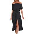thumbnail image 2 of Gspmoly Robe d'Été, Robe d'Été pour Femme à la Mode, Unie, à Manches Courtes, Épaules Dénudées, Robes d'Été pour Femmes Offres Prime, 2 of 9