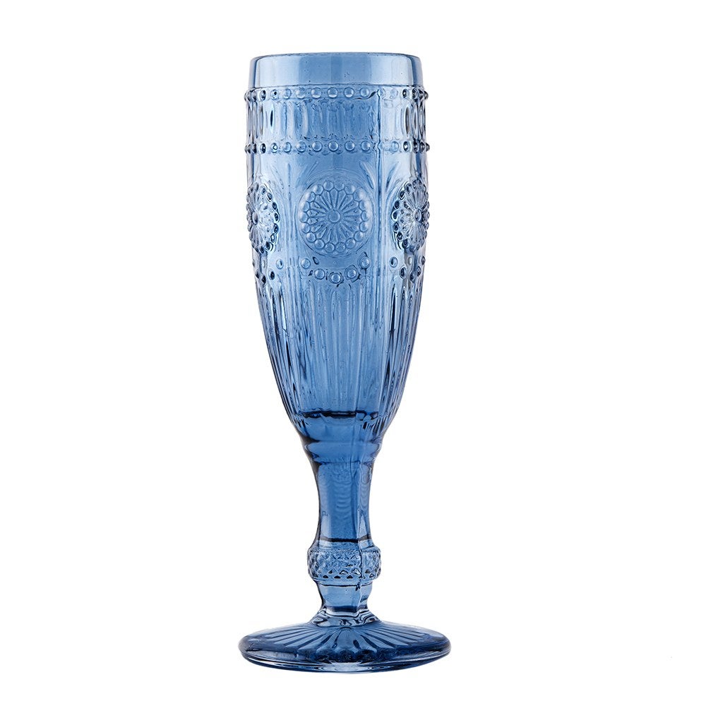 Weddingstar Vintage Style Pressed Glass Wine Flute - Blue