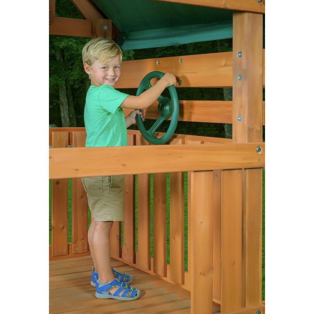 Creative Cedar Designs Mountain View Lodge Wooden Playset with Rock Wall