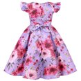 thumbnail image 4 of Ventes de Liquidation d'Été Iumwxz Robes de Princesse Rétro à Ourlet Grand Plissé avec Fermeture Éclair et Nœud Robe à Col Rond Imprimé Floral Manches à Volants pour Enfants Robe Athlétique pour la Rentrée 2-8 Ans, 4 of 8