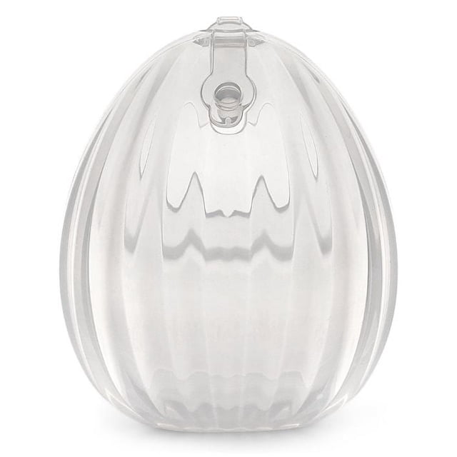 Haakaa Shell Wearable Silicone Breast Pump 120ml in clear silicone with a rounded ergonomic shape and a top valve for suction control, designed for hands-free milk collection and discreet breastfeeding support.