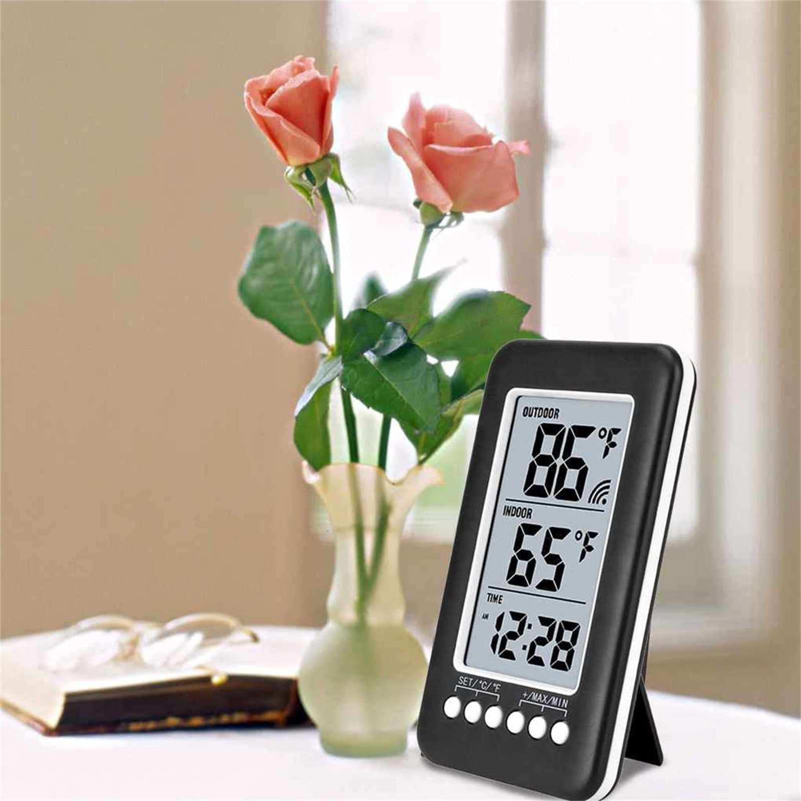 Tdoenbutw Baby Thermometer Lcd Wireless Thermometers Clock Indoor Outdoor Digital Thermometers Electronic Temperature Measurement With Transmitter Big Deals Grey