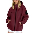 thumbnail image 1 of JGGSPWM Manteau Femme Uni à Fermeture Éclair avec Poches, Imperméable d'Extérieur, Coupe-Vent Léger pour la Pluie, Randonnée, avec Capuchon, Rouge, P, 1 of 8