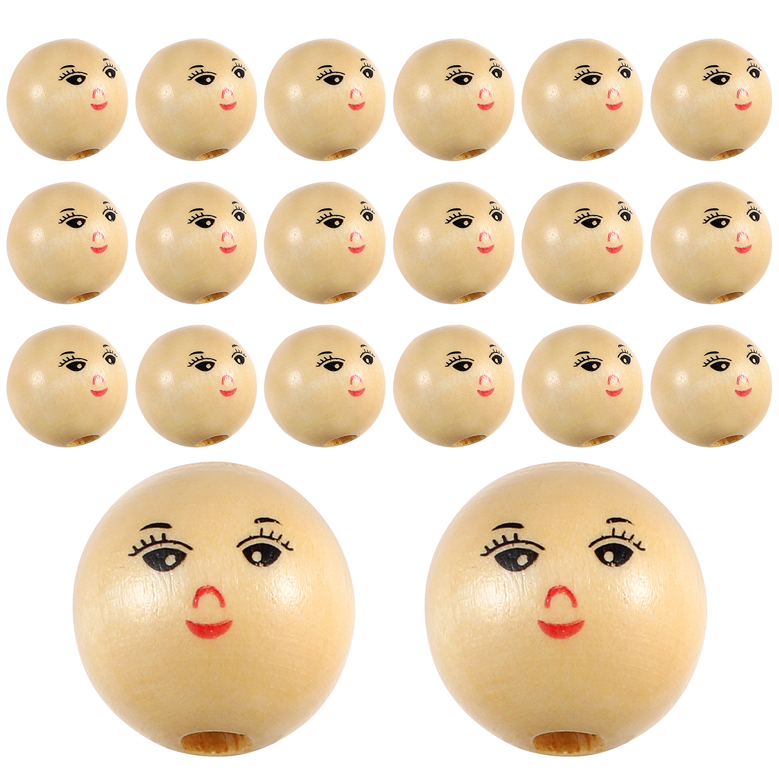 SHISUYAN 100 Pcs Perles en Bois Rondes Accessoire de Perles de Ficelle DIY Visage Riant Perles en Bois (18mm)