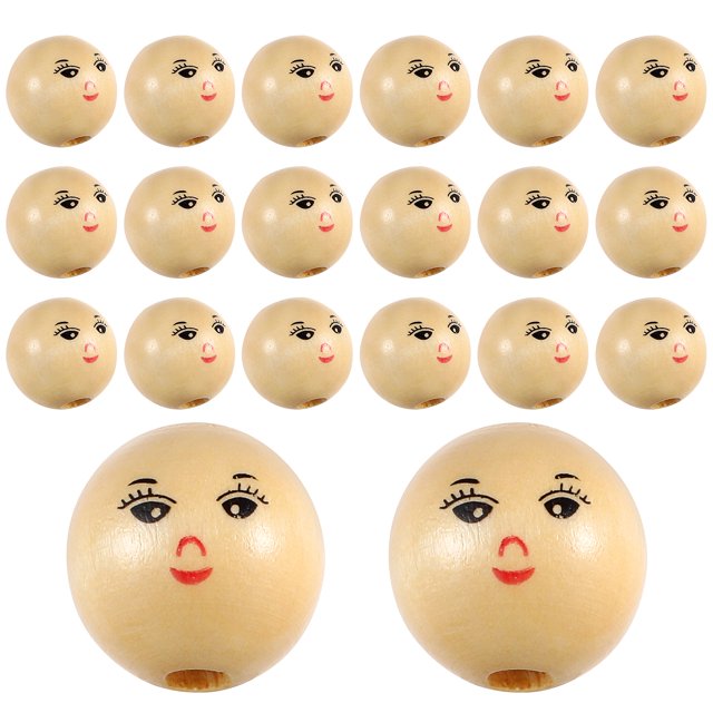 SHISUYAN 100 Pcs Perles en Bois Rondes Accessoire de Perles de Ficelle DIY Visage Riant Perles en Bois (18mm)