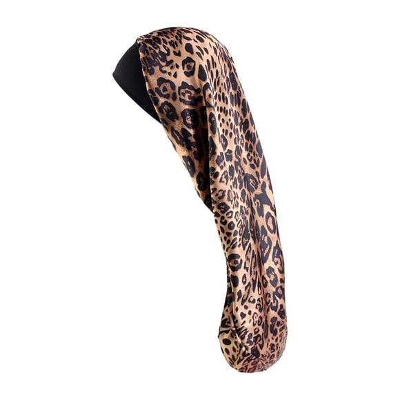 Tachiuwa Bonnet Long en Satin pour Femmes Bonnet pour Cheveux Bonnet de Sommeil pour Salon de Beauté Bain Imprimé Léopard