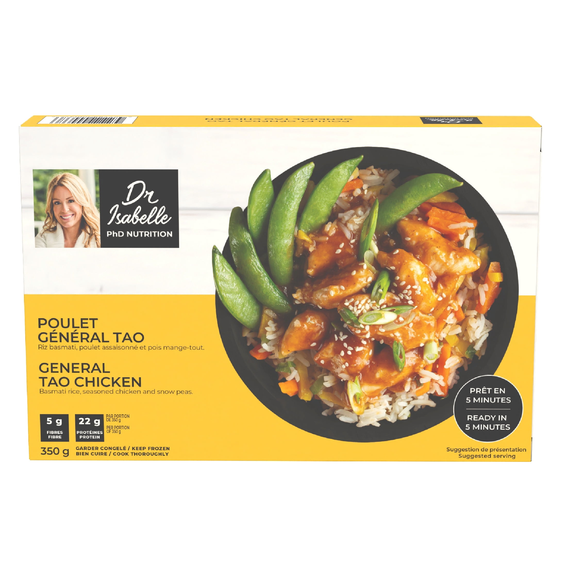 Dr Isabelle - PhD Nutrition - 22g of proteins, 5g of fibre, General Tao Chicken, Frozen meals - 1 portion of 350g, Healthy ready to eat meals