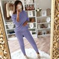 thumbnail image 4 of Pompotops Womens Solid Color Off Shoulder Long Sleeve Cable Knitted Warm Two-Piece Long Pants Sweater Suit Set, 4 of 6