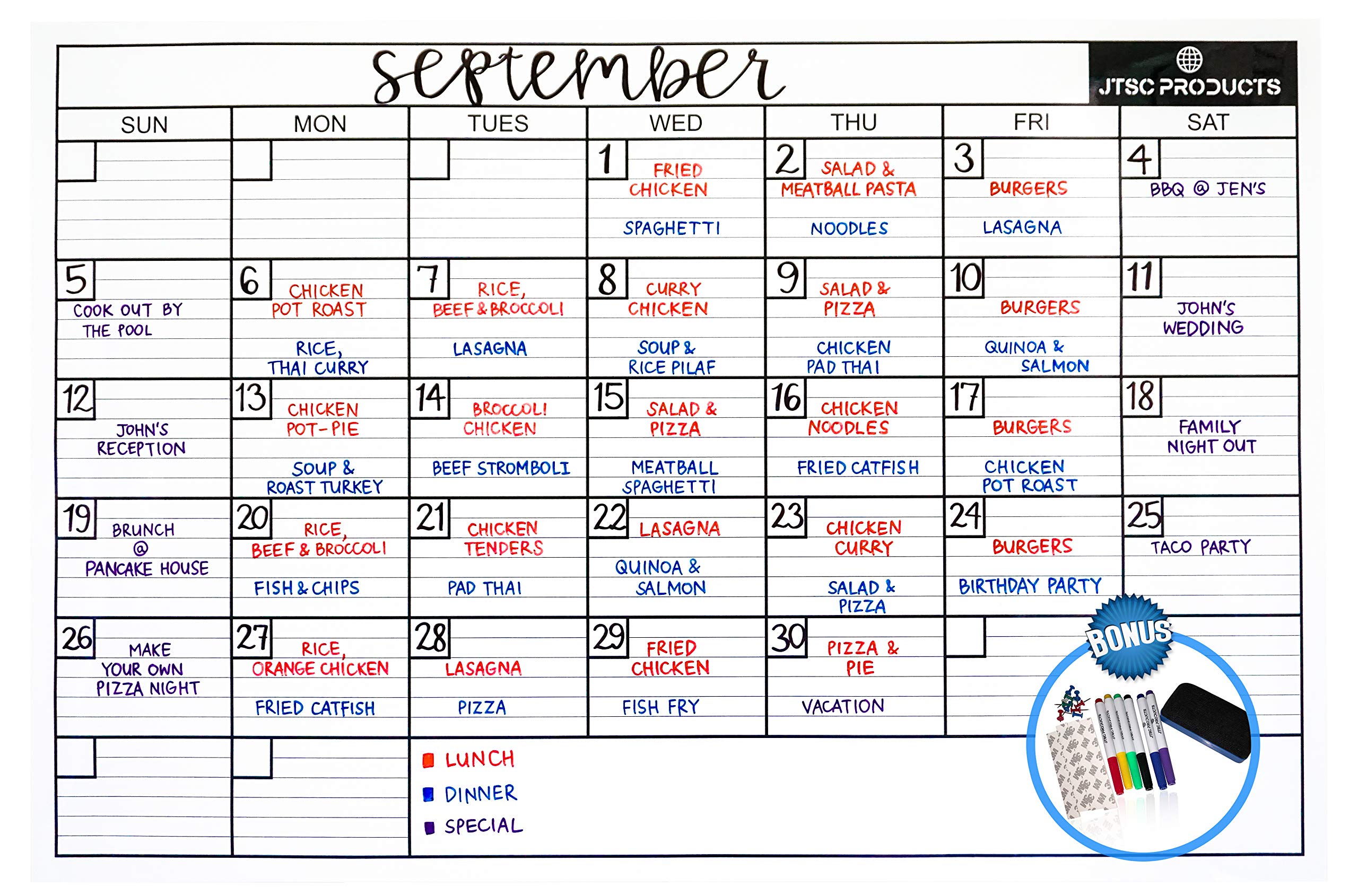 Dry Erase Wall Calendar 24x36 inch Monthly planner Undated Laminated, Includes Accessories