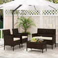 thumbnail image 3 of Patiojoy 4 Piece Patio Rattan Conversation Set Outdoor Wicker Furniture Set w/ Chair Loveseat & Tempered Glass Table Beige, 3 of 10