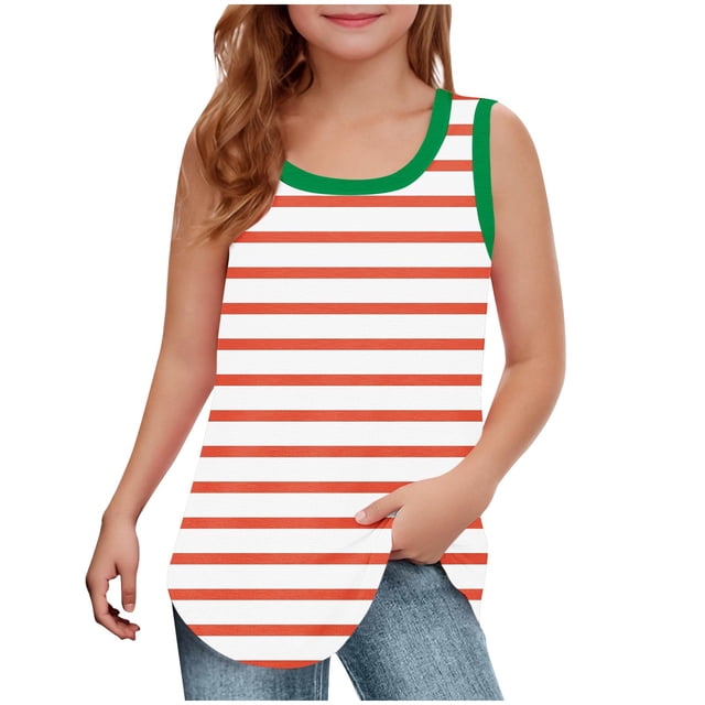 RXIRUCGD 2025 Vêtements d'Été pour Enfants Filles Décontracté Sans Manches Col Rond Imprimé