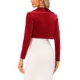 thumbnail image 3 of INSPIRE CHIC Women's Velvet Shrug Open Front Long Sleeve Lapel Collar Open Front Cropped Cardigan Red L, 3 of 5