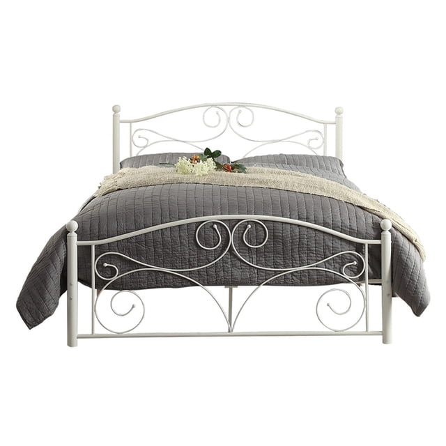 Homelegance Pallina Full Size Metal Platform Bed Frame with Headboard, White