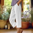 thumbnail image 2 of Timegard Capri Pants for Women Cotton Linen Elastic Waisted Ruched Casual Loose Trousers with Pockets, 2 of 4