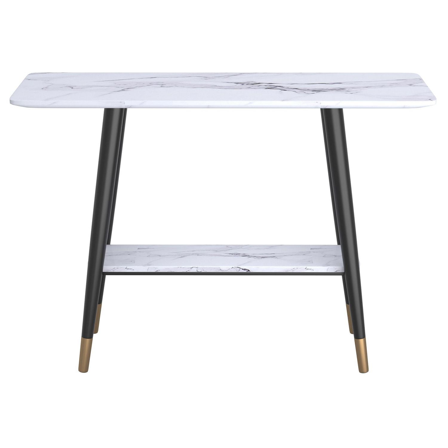 Modern MDF and Metal 2-tier Console Table - White Faux Marble and Black