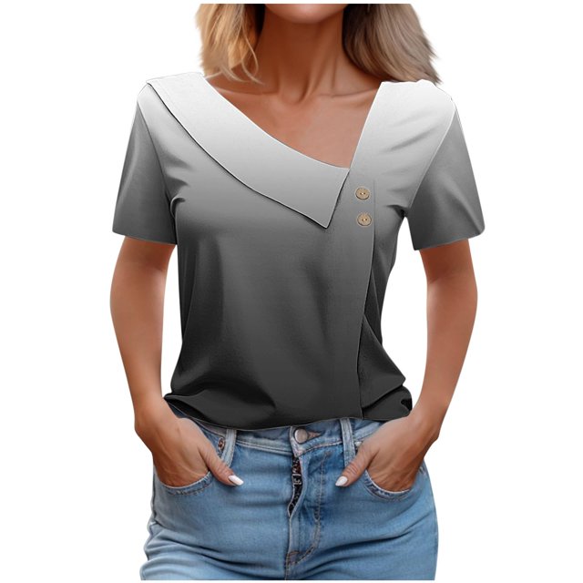 Blouses pour Femmes Col en V Décontracté Manches Courtes Printemps et Été Haut