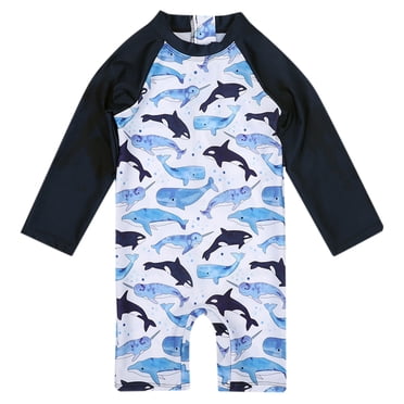 B91xZ Baby Toddler Boys One Pieces Swimsuit Printed Bathing Suit Zipper Rash Guard Kid Short Sleeve Swimwear Shark Beach Wear,Blue 2-3 Years