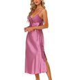 thumbnail image 4 of INSPIRE CHIC Nuisettes en Satin pour Femmes Col en V Douce Chemise de Nuit Robe de Pyjama Détente Longue Robe de Nuit P Violet, 4 of 6